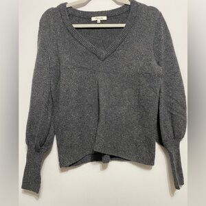 Madewell Gray V-Neck Cozy Wool Blend  Sweater Sz XS Puff Sleeve